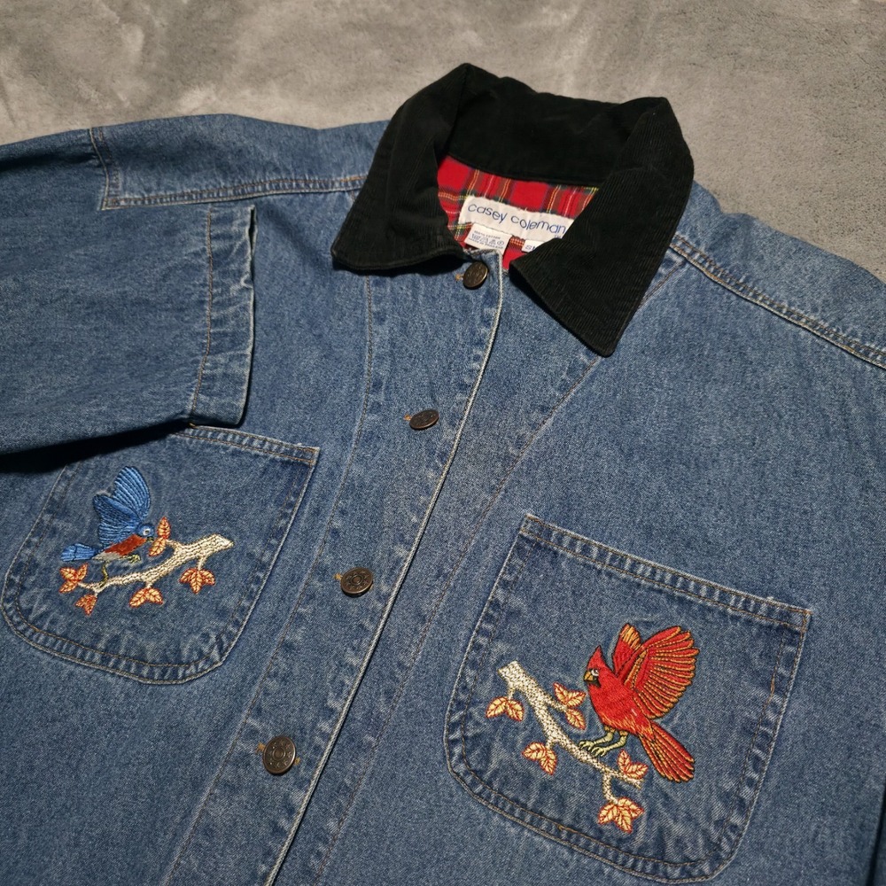 90s Casey Coleman Denim Women S / M Embroidered Fall Autumn Chore Barn Jacket